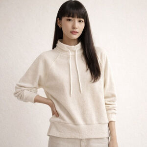 Varley Maceo Ivory Knit Mock Neck Sweatshirt Sz S